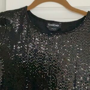 Bebe Shimmering Black Sequin Blouse